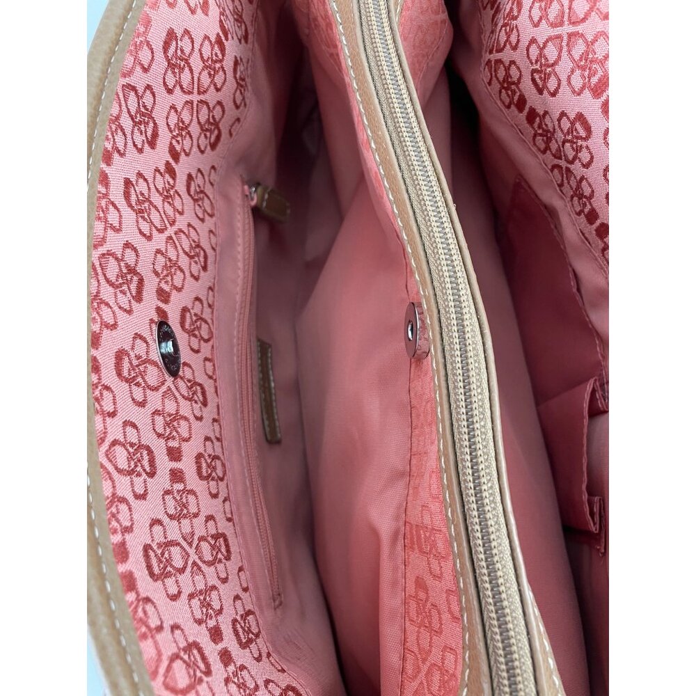 Croft & Barrow Pink Print Canvas Shoulder Bag Tan Faux Leather Handles - Picture 15 of 16